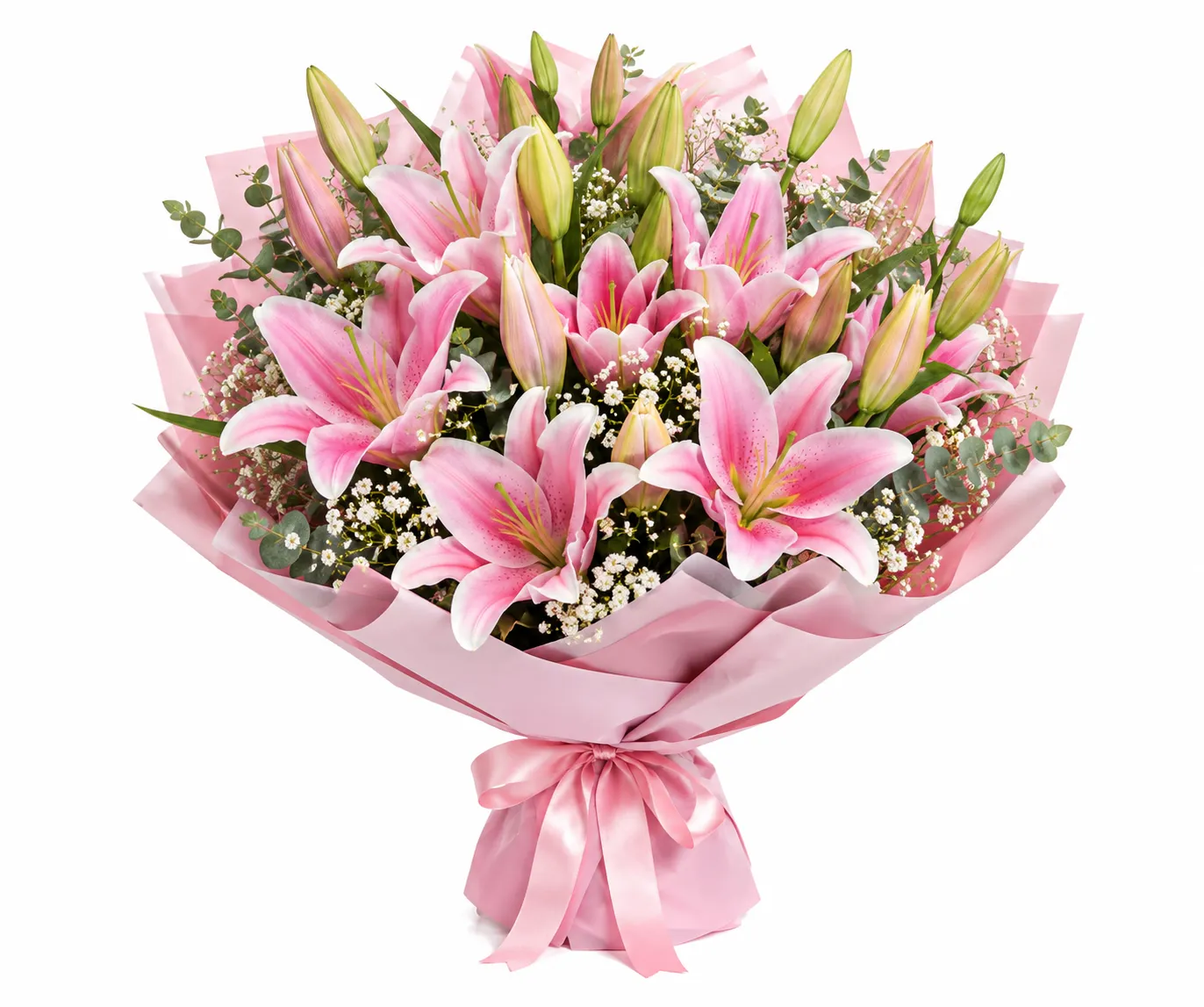 Pembe lilyum buketi