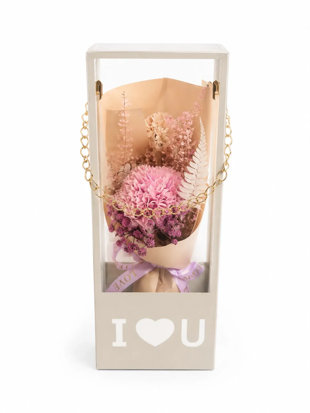 I Love You Kutuda Solmayan Pembe Çiçek Aranjmanı