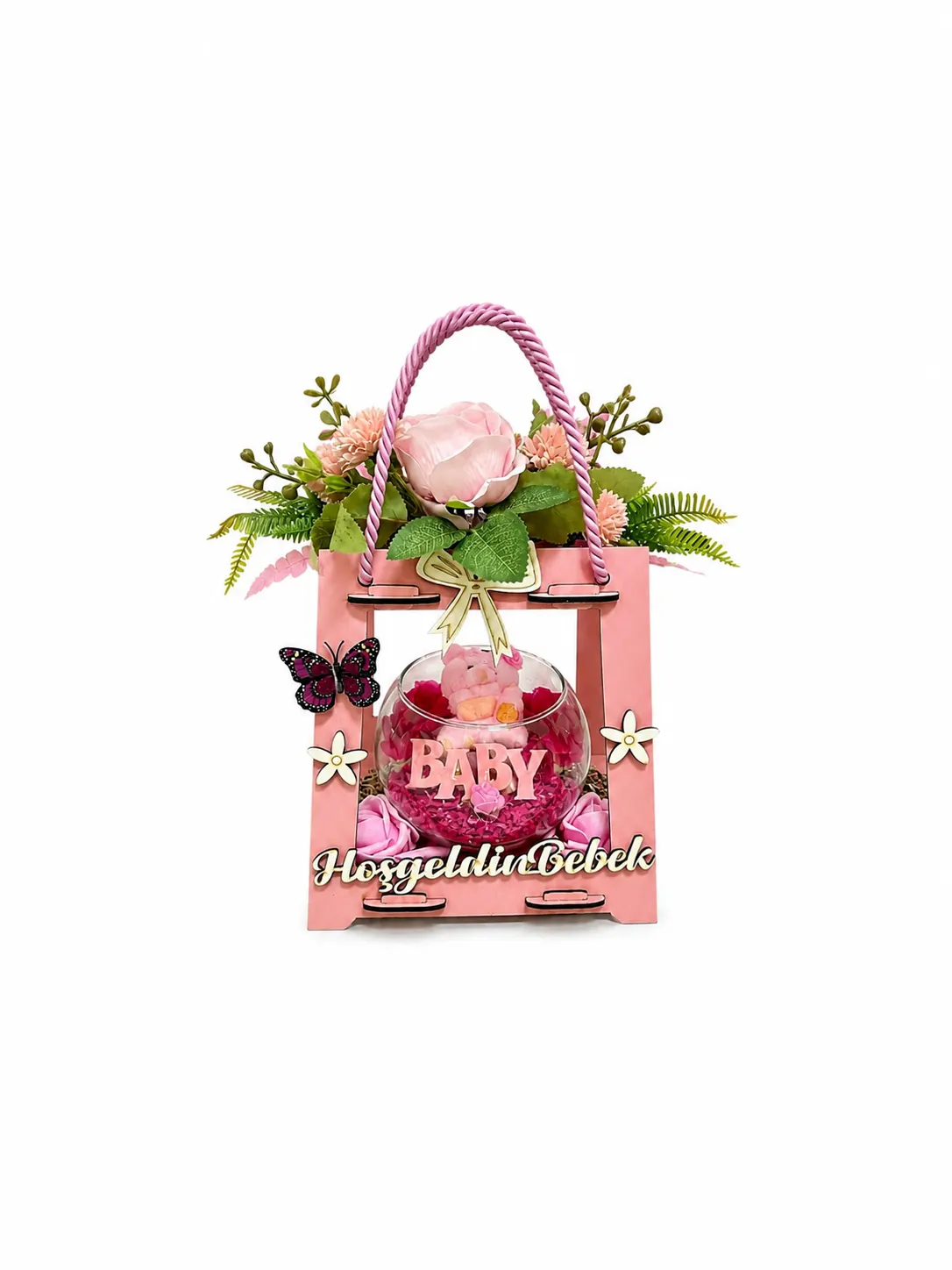 Hoş Geldin Kız Bebek Hediye Çantası Aranjmanı